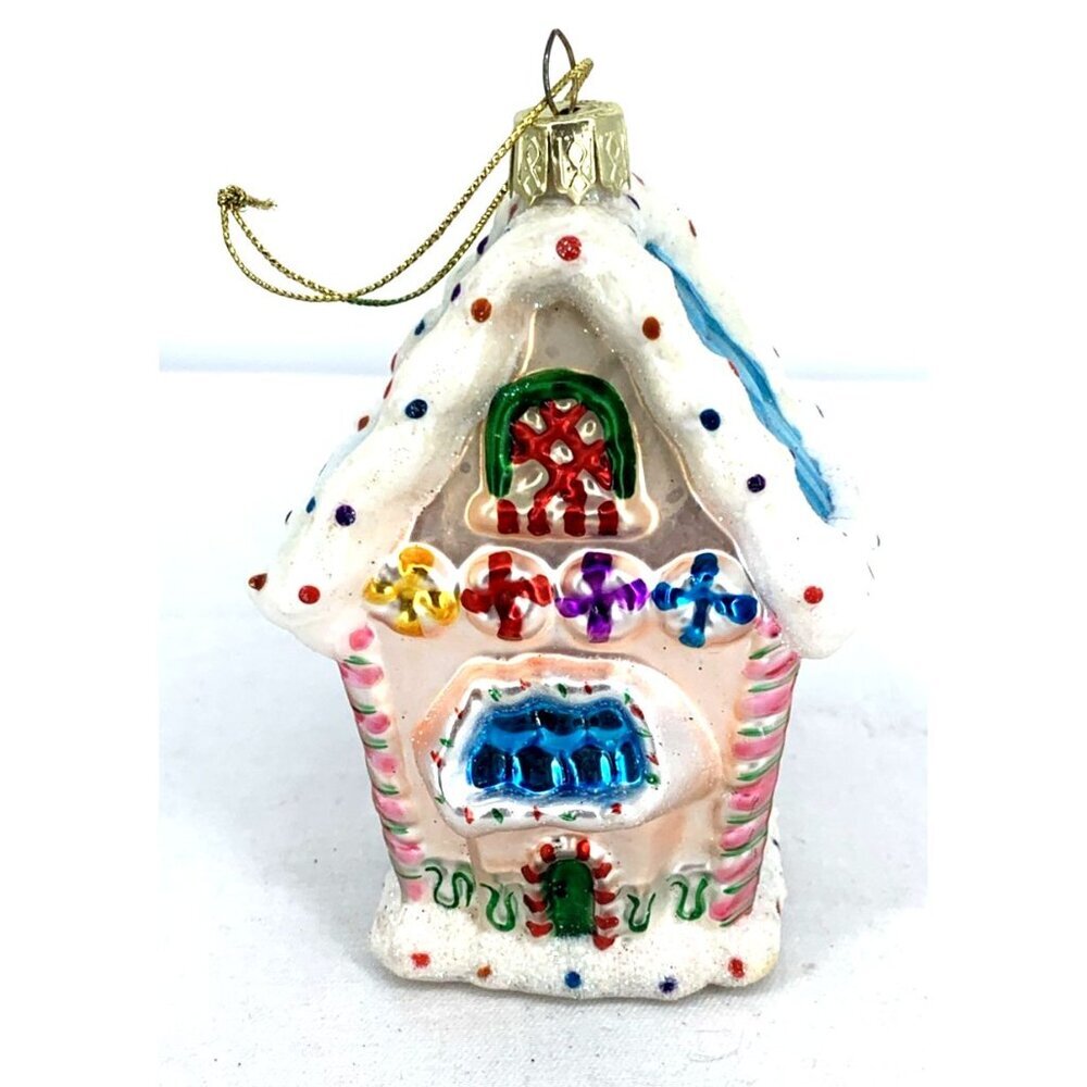 Lao Mai Pink Gingerbread House Glass Christmas Ornament 4 1/2” Tall